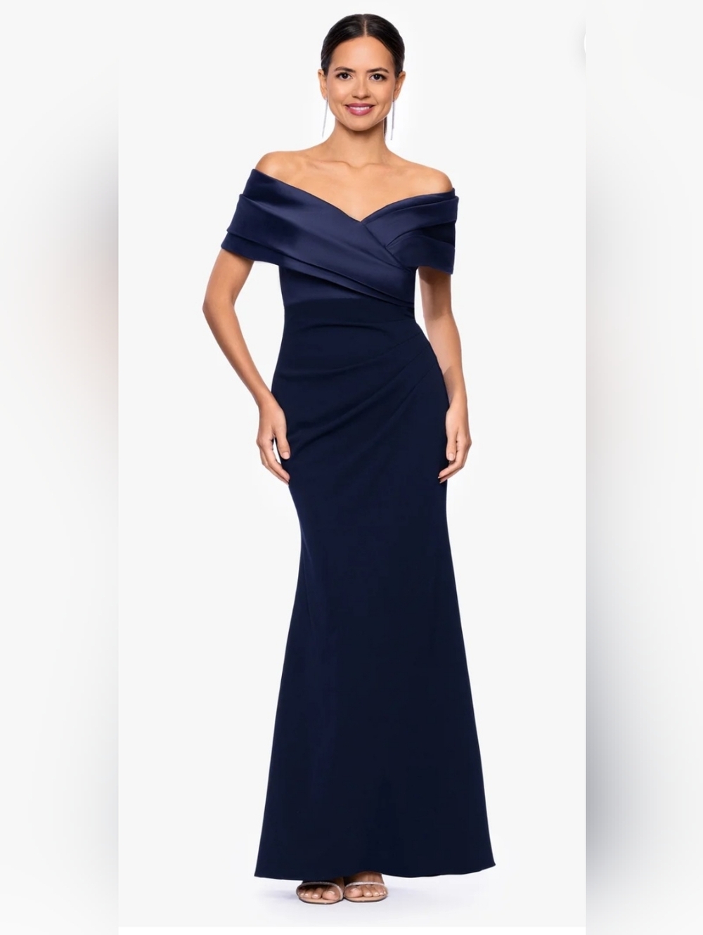 Yasmeen" Long Off The Shoulder Scuba Crepe Gown.